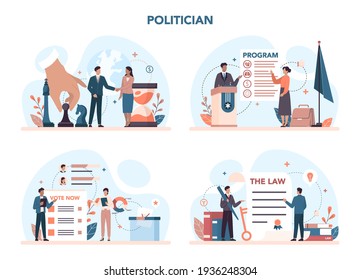 Politician concept set. Idea of election and democratic governance.