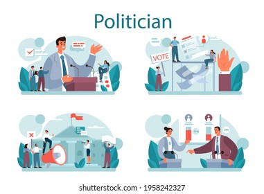 Politician concept set. Idea of election and governement. Democratic governance