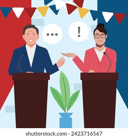 politician debate election day debate in flat illustration