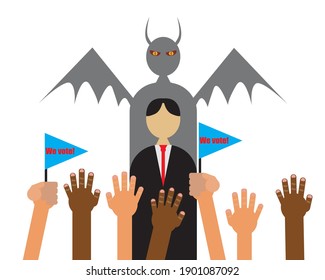 Politician Election Concept. People Naively Believe The Leader, But His Shadow Shows He Is Evil