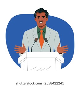 A politician giving a speech, flat style illustration 

