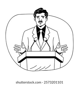 A politician giving a speech, glyph style illustration 
