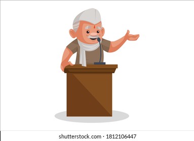 Politician is giving a speech on stage. Vector graphic illustration. Individually on a white background.