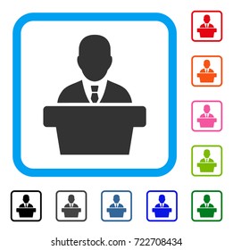 Politician icon. Flat iconic symbol inside a rounded frame. Black, gray, green, blue, red, orange color variants of Politician vector. Designed for web and application interfaces.