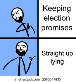 Politician keeping election promises vs lying to voters. Funny meme for social media sharing.