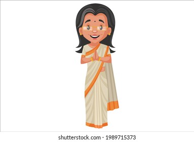 Politician lady is doing greet hands. Vector graphic illustration. Individually on a white background.