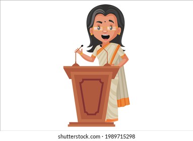 Politician lady is giving the speech. Vector graphic illustration. Individually on a white background.