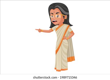 Politician lady is pointing a finger. Vector graphic illustration. Individually on a white background.