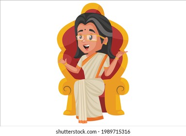 Politician lady is sitting on a chair. Vector graphic illustration. Individually on a white background.