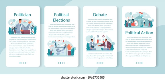 Politician mobile application banner set. Idea of election and governement.