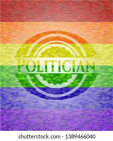 Politician on mosaic background with the colors of the LGBT flag