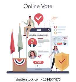 Politician online service or platform. Idea of election and governement. Democratic governance. Online vote. Isolated flat illustration
