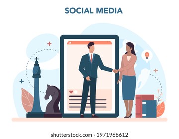 Politician online service or platform. Political party program building, lawmaking and public administration. Politician's social media. Isolated flat illustration