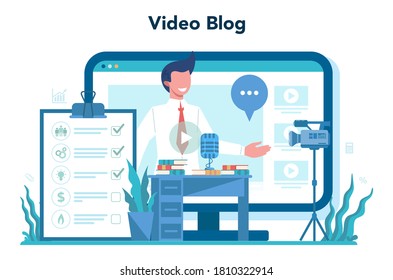 Politician online service or platform set. Idea of election and governement. Democratic governance. Video blog. Isolated flat illustration