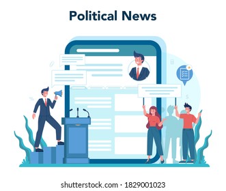 Politician online service or platform set. Idea of election and governement. Democratic governance. Political news. Isolated flat illustration