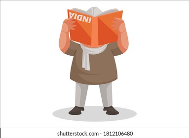 Vektorgrafik. Politiker lesen Buch auf der falschen Seite. Individuell auf weißem Hintergrund.