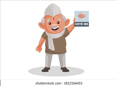 Politician is showing the vote me poster. Vector graphic illustration. Individually on a white background.