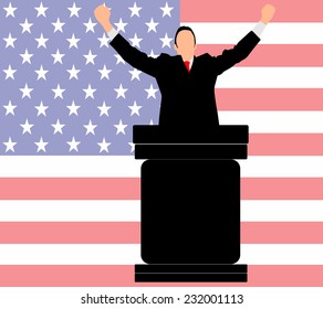 politician speaking from tribune, vector 