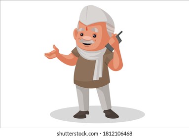 Politician is talking on a mobile phone. Vector graphic illustration. Individually on a white background.