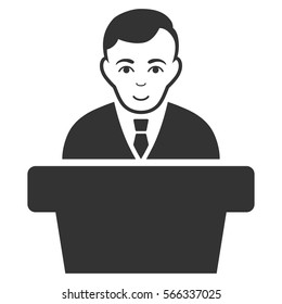 Politician vector icon. Flat gray symbol. Pictogram is isolated on a white background. Designed for web and software interfaces.