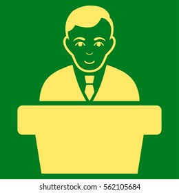 Politician vector icon. Flat yellow symbol. Pictogram is isolated on a green background. Designed for web and software interfaces.