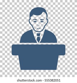 Politician vector pictograph. Illustration style is flat iconic blue symbol on a chess transparent background.