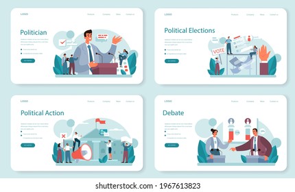 Politician web banner or landing page set. Idea of election and governement.