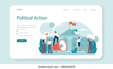 Politician web banner or landing page. Idea of election and democratic governance. Political party program building, lawmaking and public administration. Isolated flat illustration