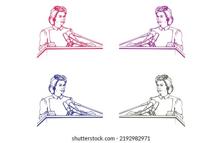 Politician Woman Speaking Behind The Podium. Public Speaker Character Vector Illustration
