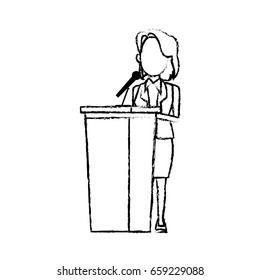 Politician Woman Standing Behind Rostrum And Giving A Speech