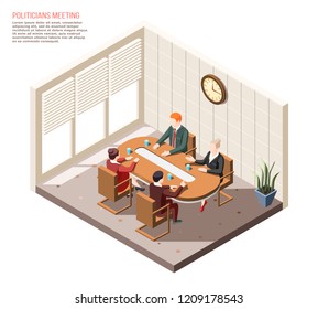 Politicians during conversation at meeting in conference room isometric composition vector illustration