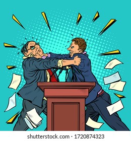politicians fight, political debates. Pop art retro vector illustration kitsch vintage 50s 60s style