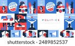 Politics concept web template illustration. Modern geometric mosaic style background for political election season, social issues design. President choice, government campaign banner.