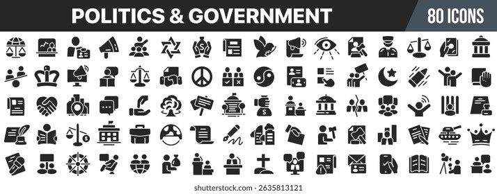 Politics and government black icons collection. Big UI icon set in a flat design. Vector illustration EPS10