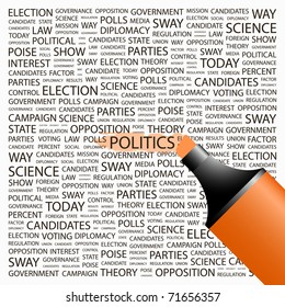 POLITICS. Highlighter over background with different association terms. Vector illustration.