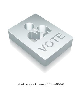 Politics icon: 3d metallic Ballot with reflection on White background, EPS 10 vector illustration.