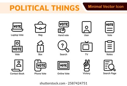 Politics Icon Set: A comprehensive collection of icons representing political themes, perfect for enhancing campaign materials, educational resources, and civic engagement initiatives.