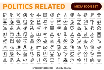 Politics Icon Set: A comprehensive collection of icons representing political themes, perfect for enhancing campaign materials, educational resources, and civic engagement initiatives.