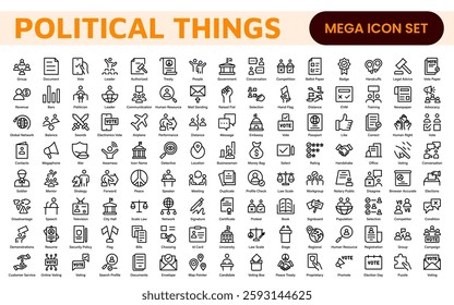 Politics Icon Set: A comprehensive collection of icons representing political themes, perfect for enhancing campaign materials, educational resources, and civic engagement initiatives.