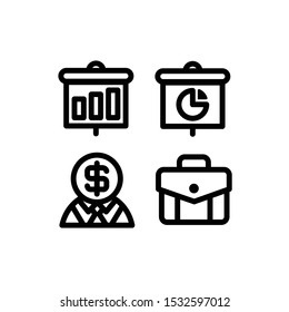 Politics Icon Set with Diagram, Strategy, Corruption, Suitcase, Vector Illustration