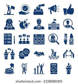 Politics icon set in glyph style. Government and voting symbols. Vector illustration.