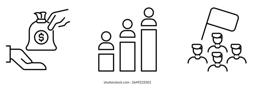 Politics icons pack. Corruption, Ranking, and protest. Vector editable stroke.