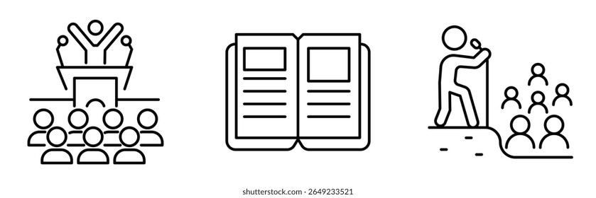 Politics icons pack. Protest, speech, and policy. Vector editable stroke.