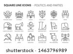 Politics and parties related, pixel perfect, editable stroke, up scalable square line vector icon set. 