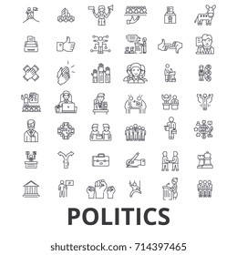 Politics, politician, vote, election, campaign, government, political party line icons. Editable strokes. Flat design vector illustration symbol concept. Linear signs isolated