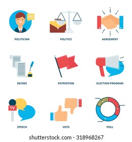 Politics vector icons set modern flat style
