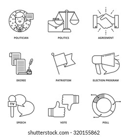 Politics vector icons set modern line style