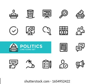 Politics vector line icons. Simple set of outline symbols, graphic design elements.