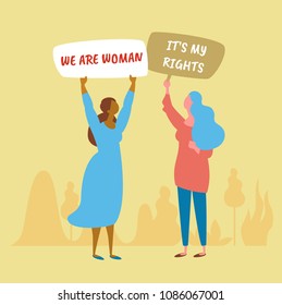 Politics women protest action. Womens movement for their rights poster