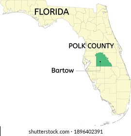 Polk county and city of Bartow location on Florida map